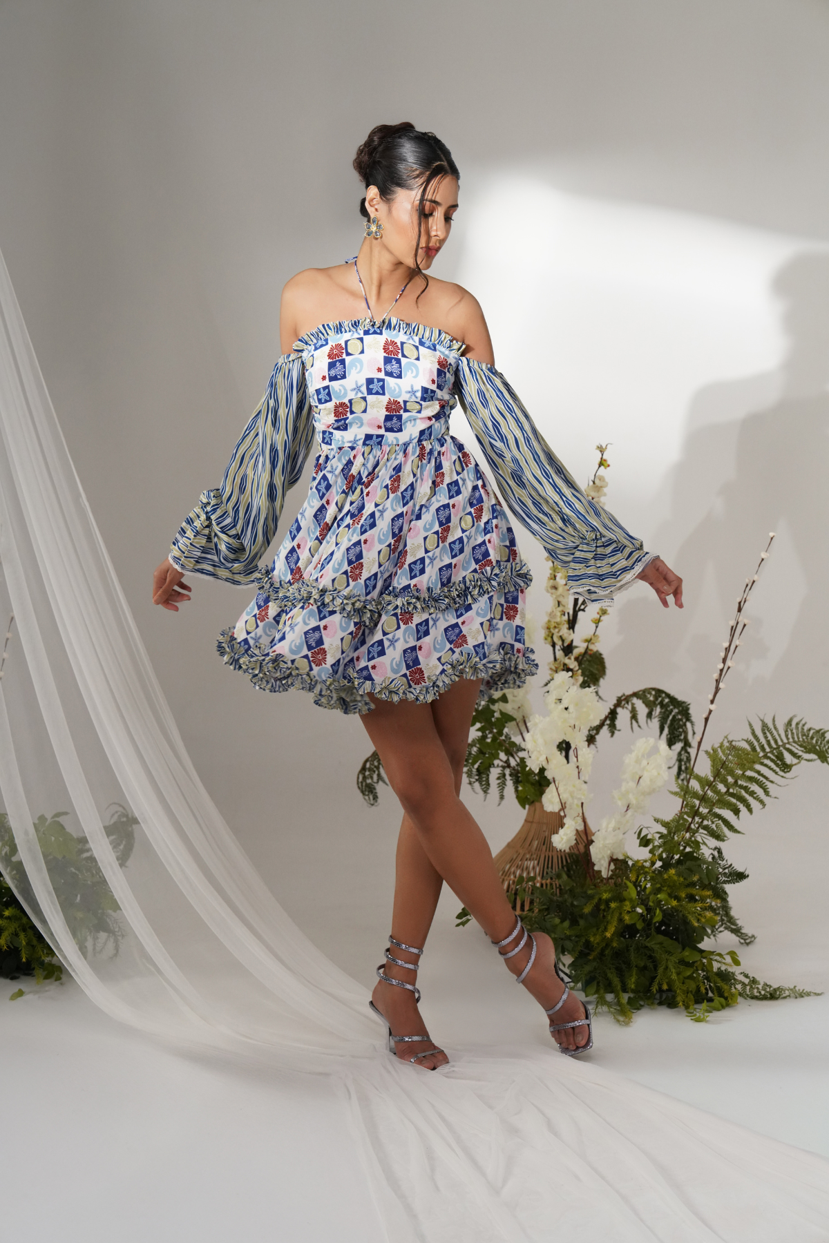 Off-Shoulder wave Ruffle Mini Dress