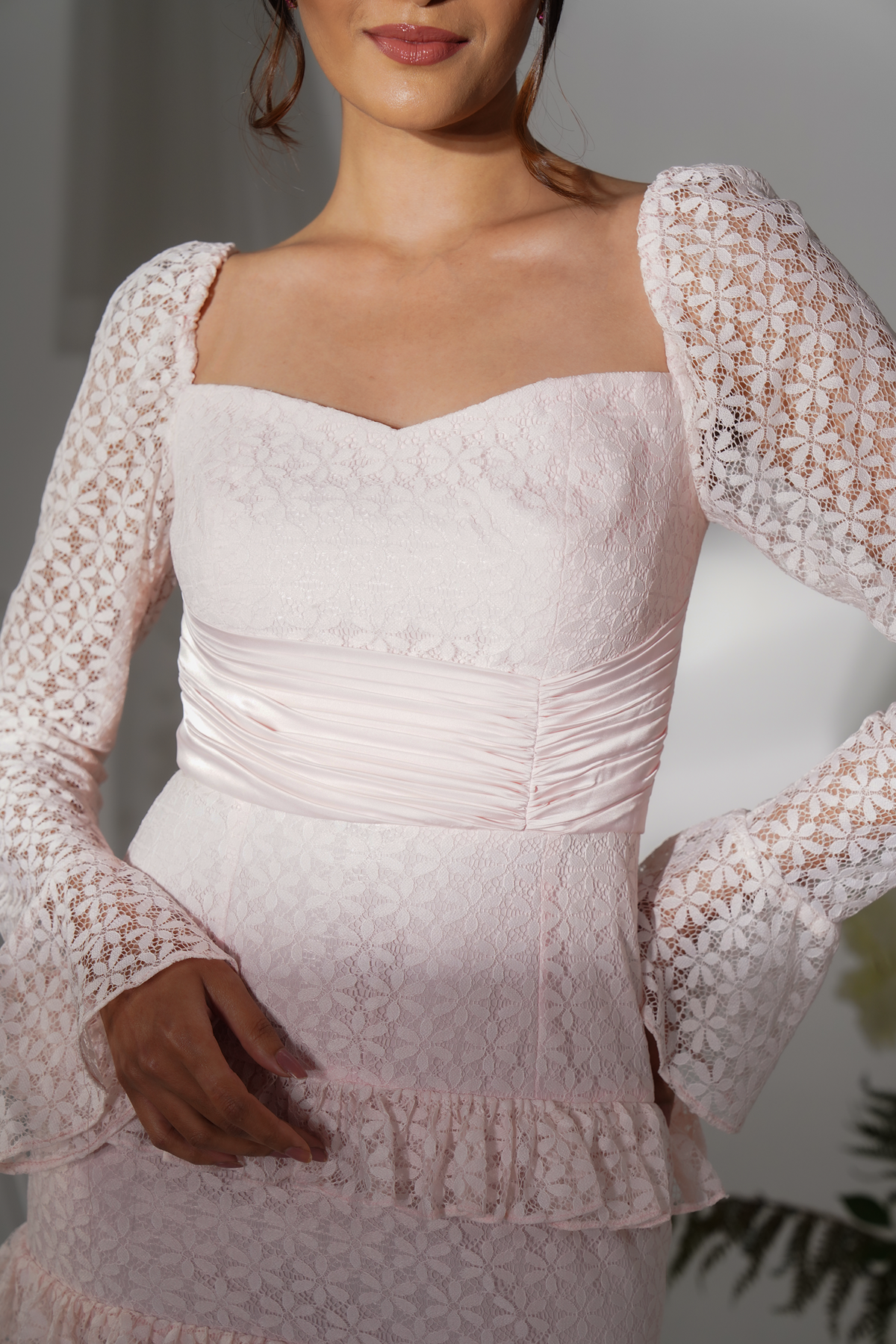 Powder pink slit midi dress