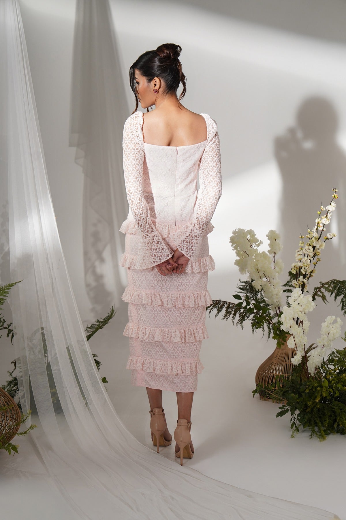 Powder pink slit midi dress