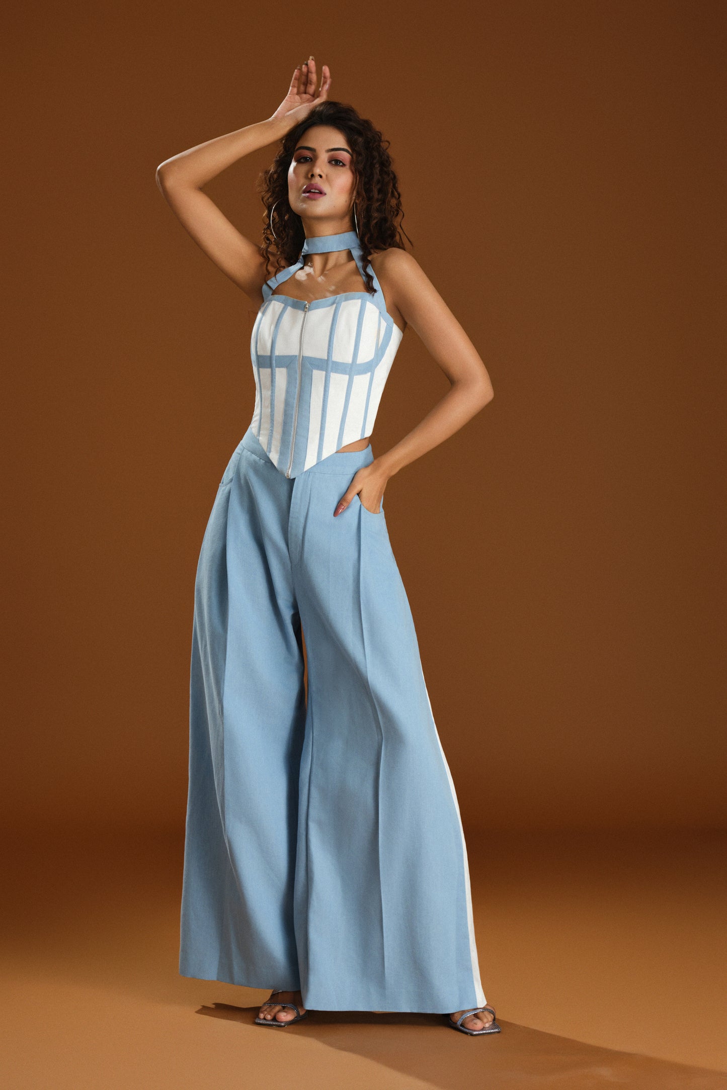 Wide leg contrast Trouser