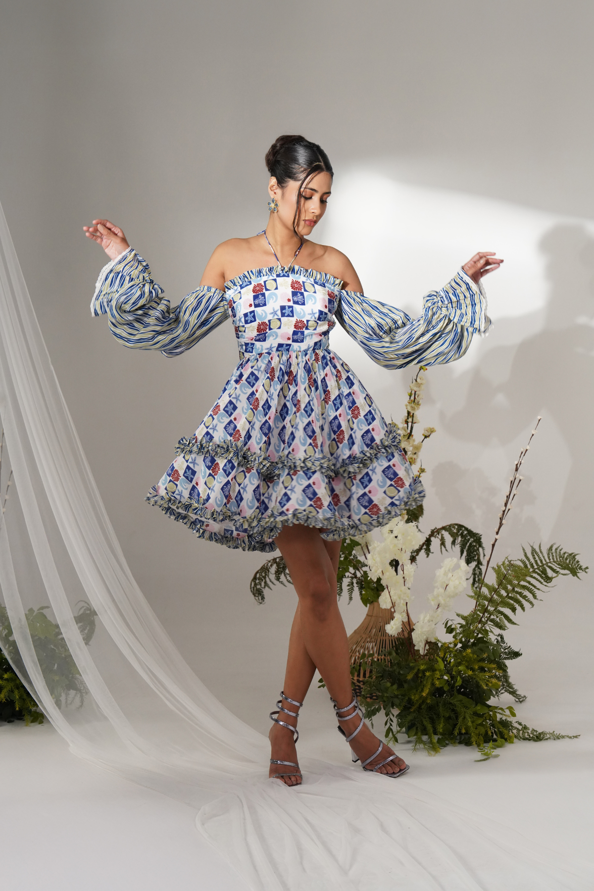Off-Shoulder wave Ruffle Mini Dress