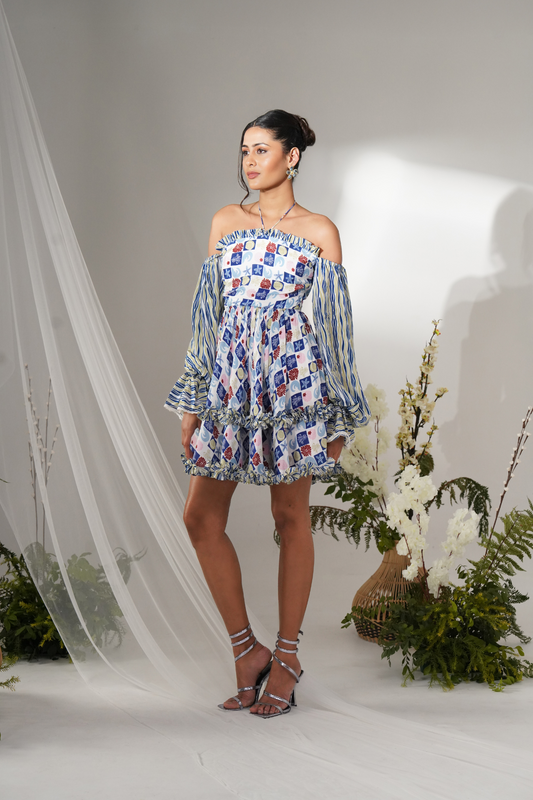 Off-Shoulder wave Ruffle Mini Dress